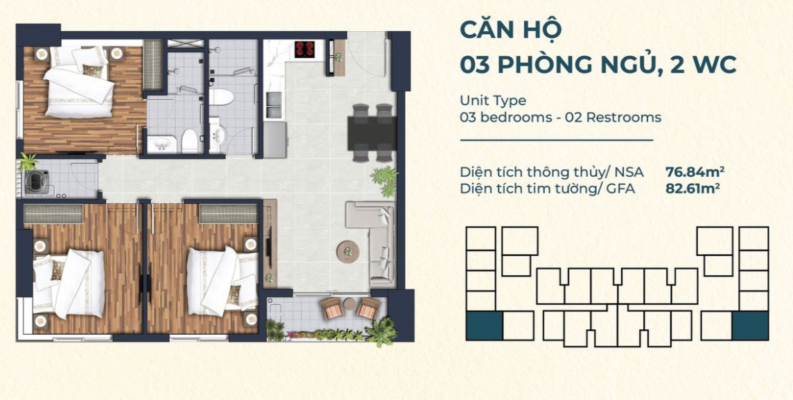 Căn hộ 3 phòng ngủ tại The Maison