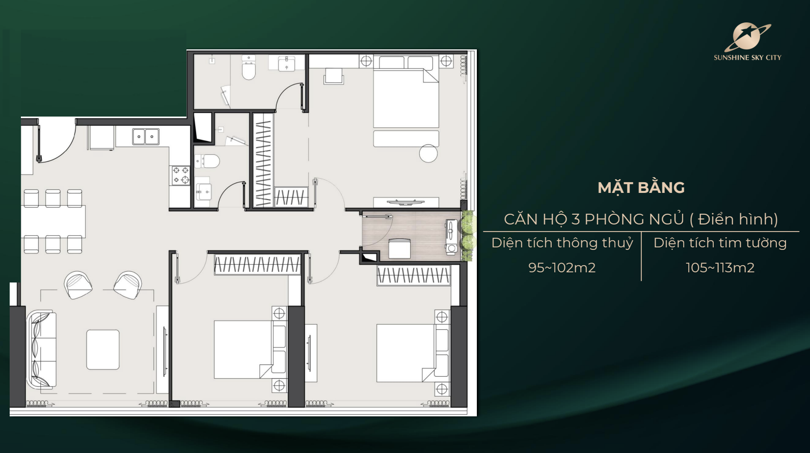 mặt bằng căn hộ 3PN Sunshine Sky City