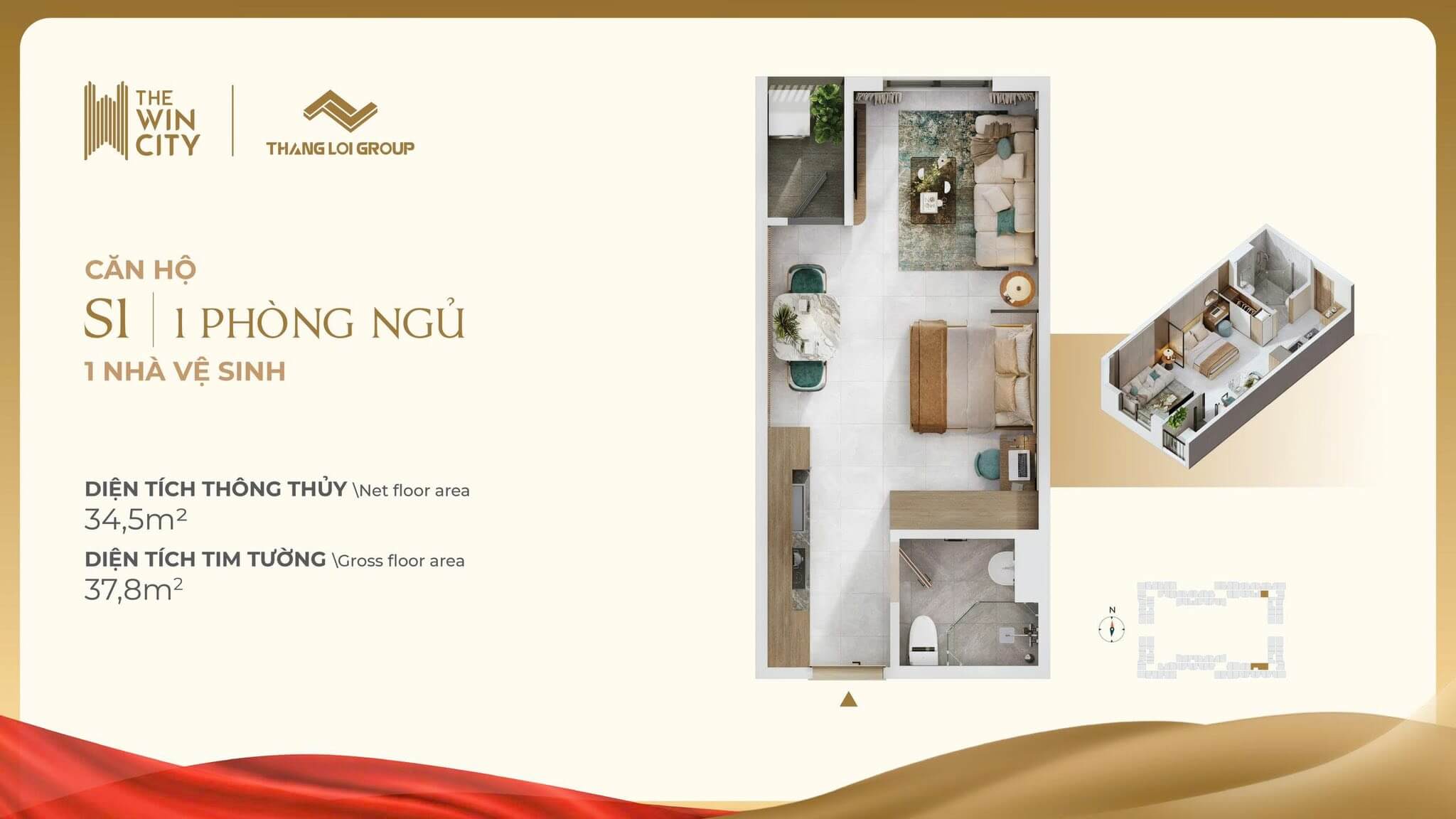 Căn hộ S1 - 1PN 1WC