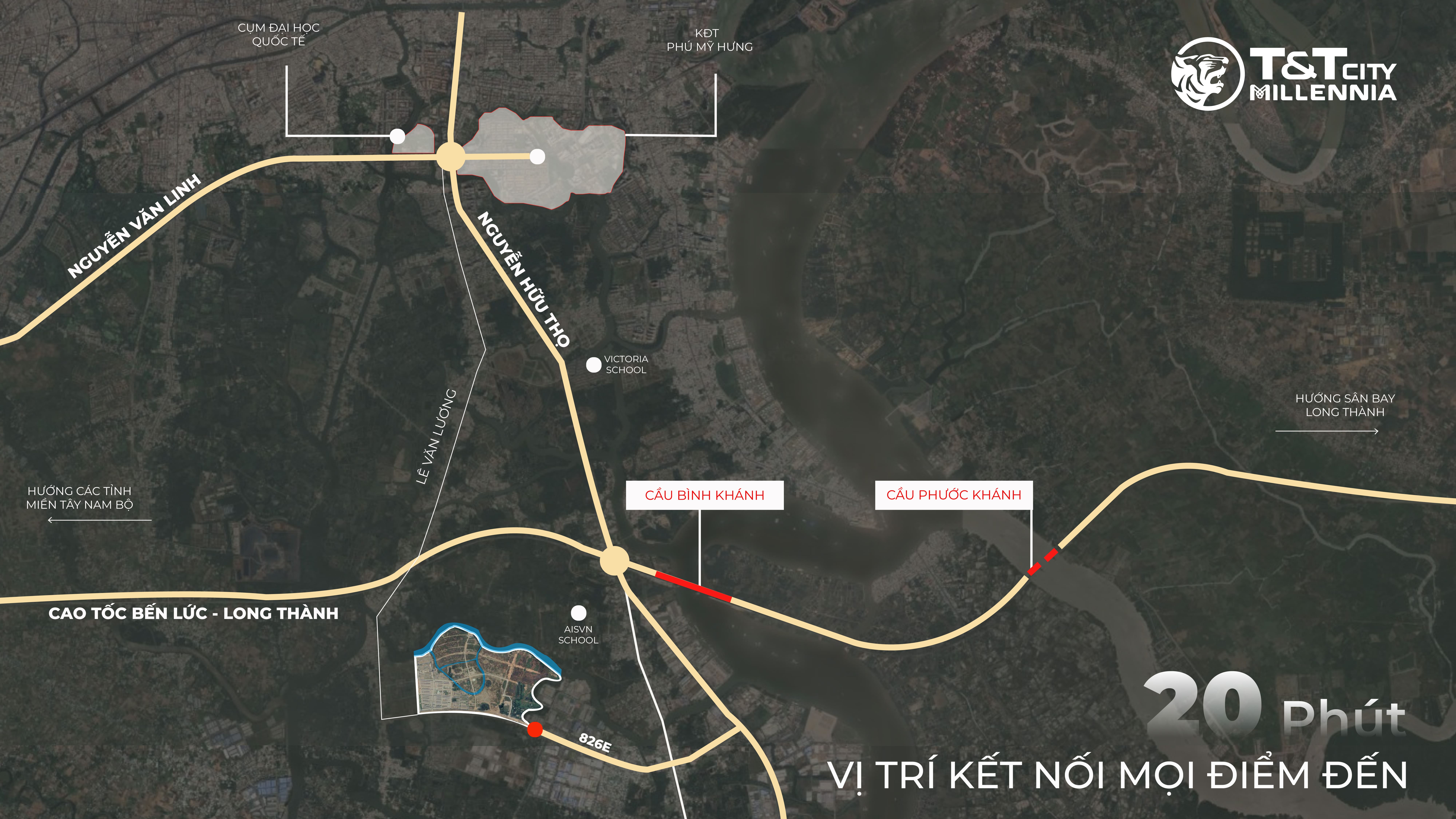 Vị trí chiến lược giáp ranh Nhà Bè giúp T&T City Millennia hưởng lợi trực tiếp từ lộ trình lên Quận và các dự án cầu đường trọng điểm