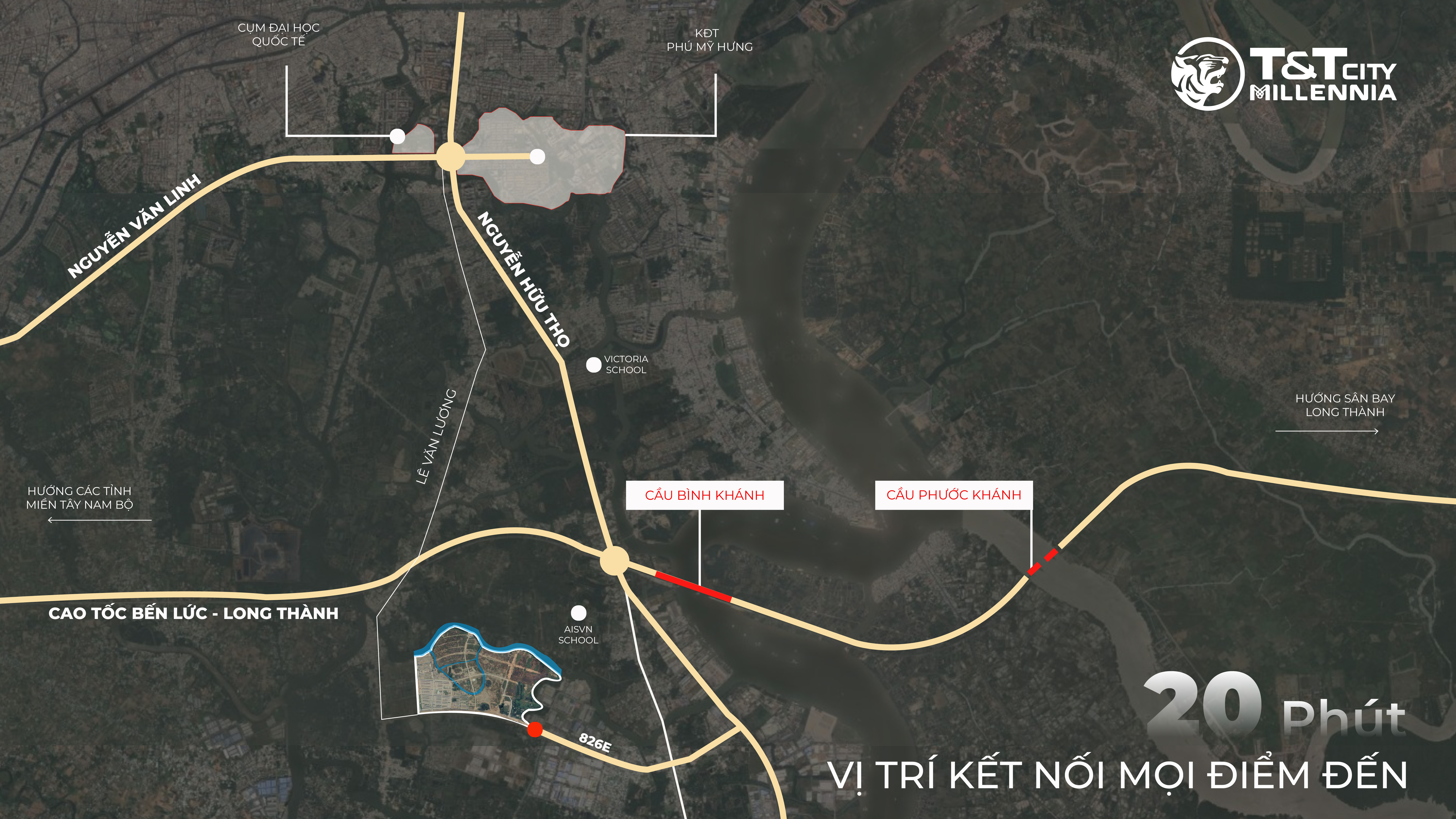 Sơ đồ kết nối đa phương thức quanh dự án T&T City Millennia – Tâm điểm của các trục giao thông huyết mạch phía Nam.