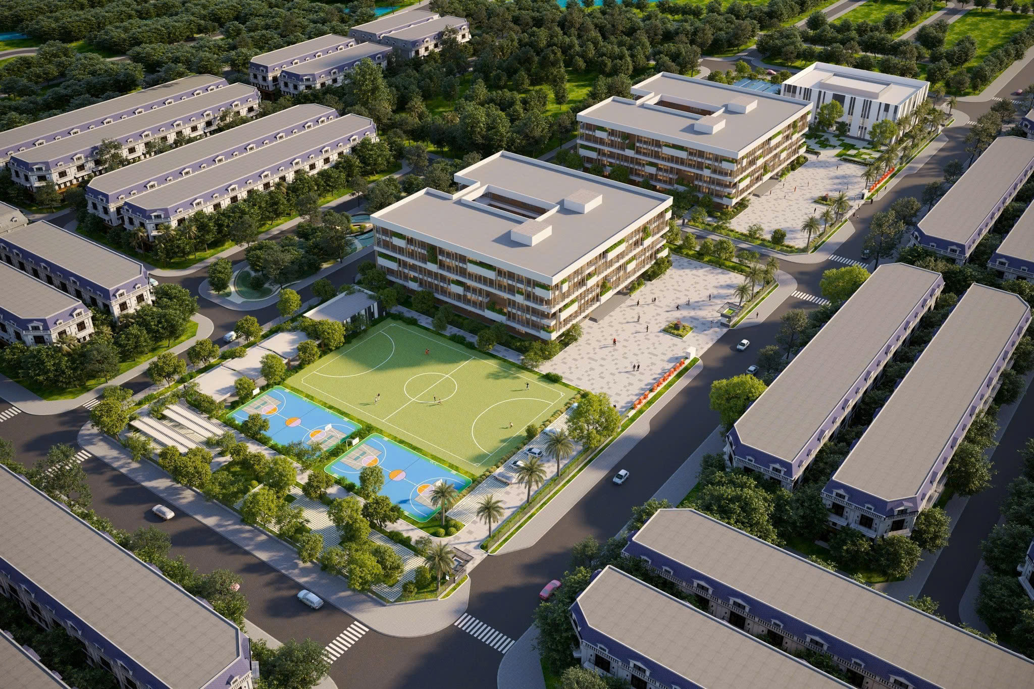 Phối cảnh tổng thể đại đô thị T&T City Millennia 267ha – Nơi hệ thống giáo dục liên cấp FPT Schools tọa lạc tại vị trí trái tim, kết nối thuận tiện với mọi phân khu nhà phố và biệt thự