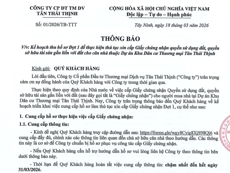 Thông báo cấp sổ tại Elite Life – Minh chứng cho tính an toàn của tài sản và uy tín của đơn vị phát triển.