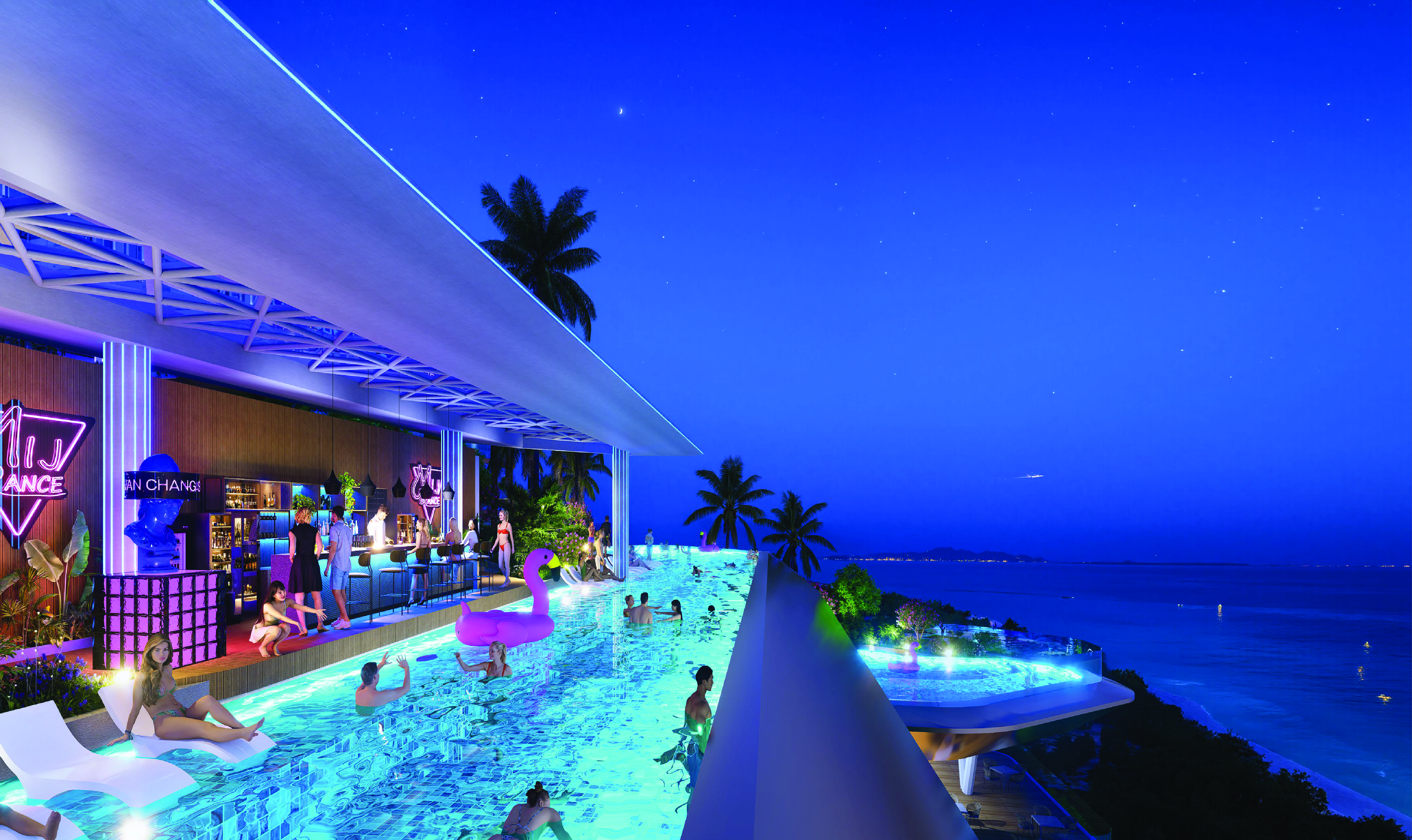 Tiện ích mái Sky Bar, bể bơi vô cực